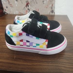 Vans old skool multi colored checkered velcro shoes toddler size 7